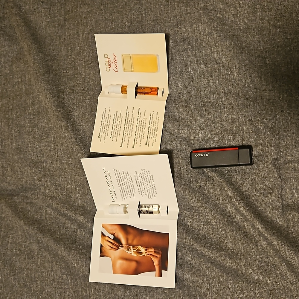 Cartier, donna Karen and shiseido perfume and lipstick